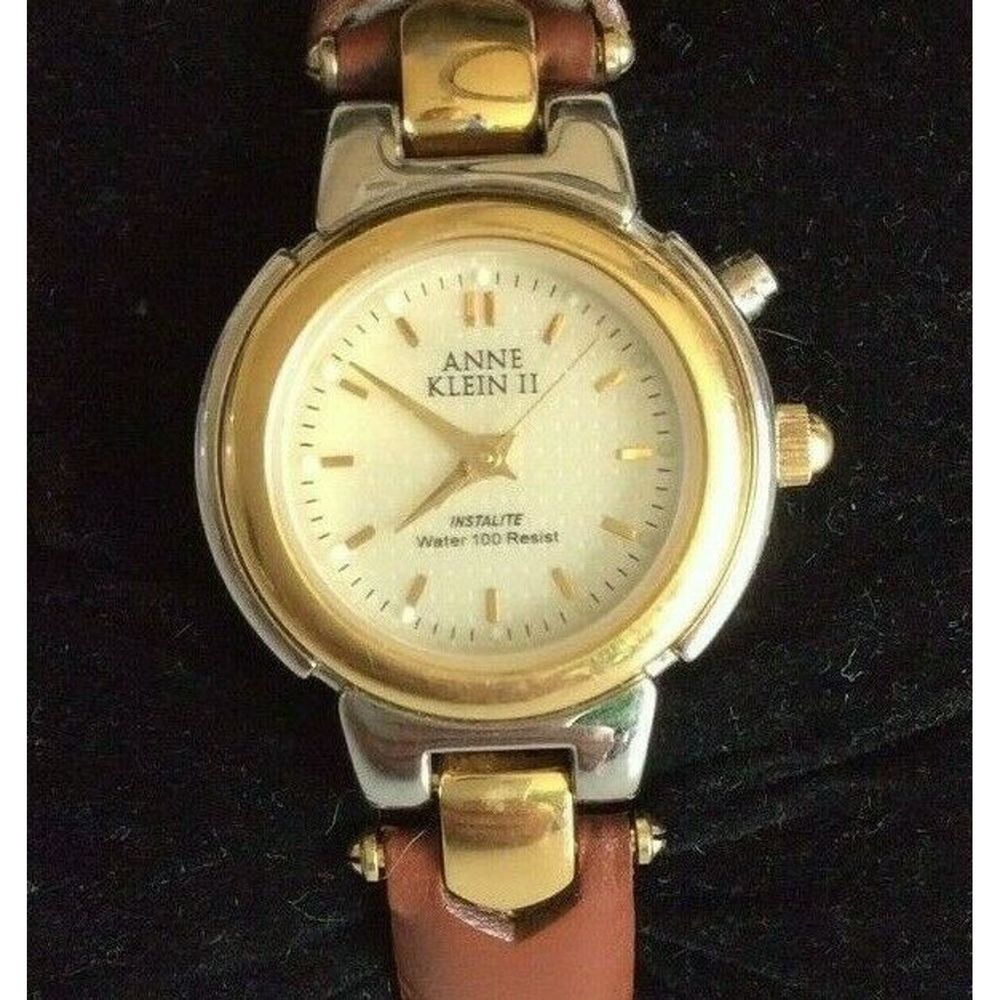 Anne Klein 11 Instalite Genuine Leather Watch Gold - Picture 1 of 8